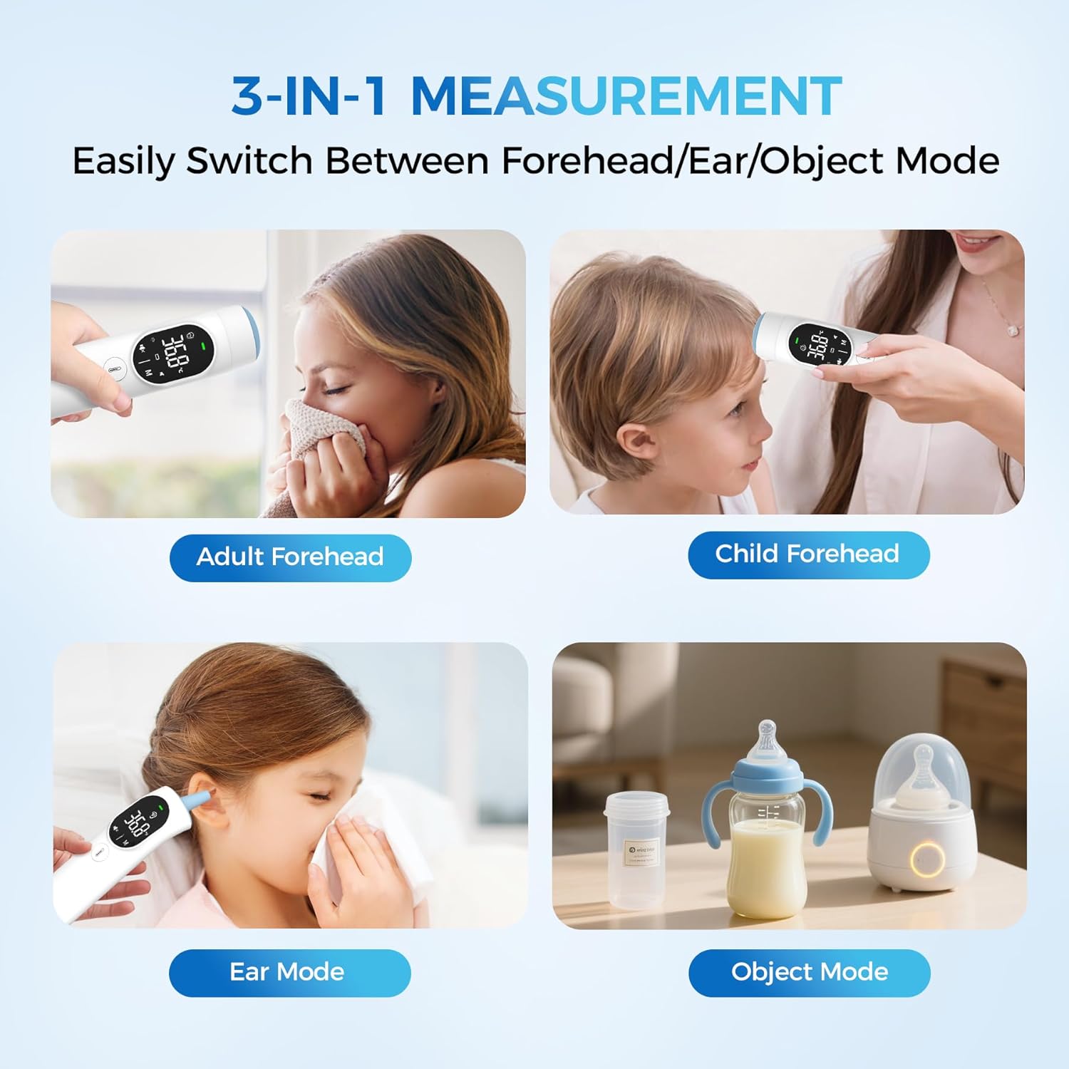 Thermometer Forehead and Ear Thermometer, Digital Infrared Thermometer, Baby Thermometer, Accurate,1s Measure, 40 Set Memory, Mute Mode, LED Screen, for Adults, Kids with Storage Bag - Image 7