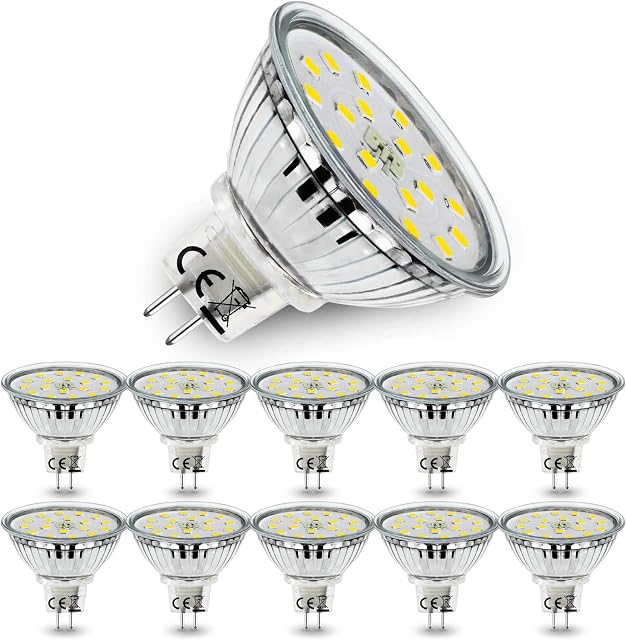 Allesgute GU5.3 LED Light Bulbs, 5W MR16 LED Bulbs Equivalent to 45W Halogen Bulb, 12V Cool White 6000K 120° Beam Angle Energy Saving Spotlight Bulbs, Pack of 10