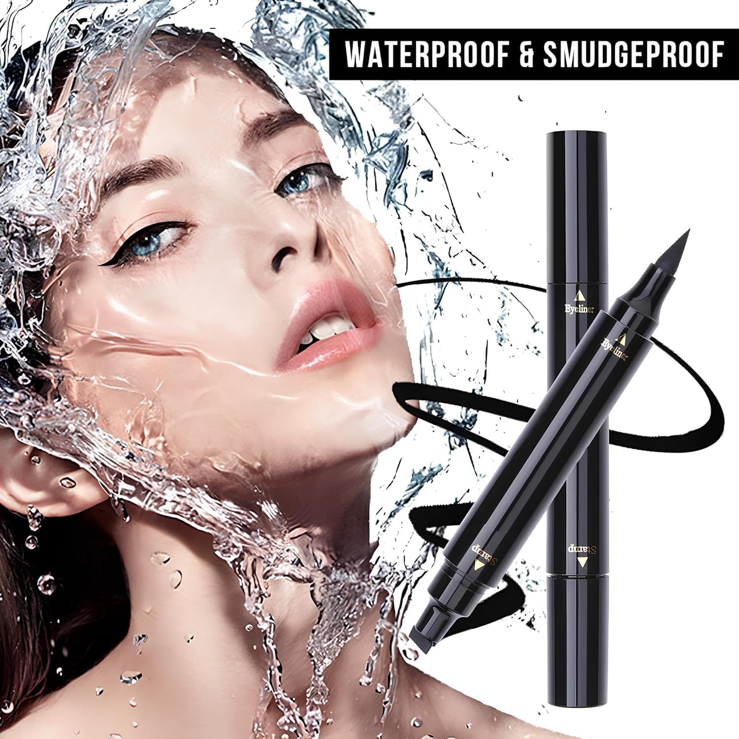 TARTAMYA Eyeliner Stamp Double-sided Liquid Winged Eye Liner Pen Waterproof Smudgeproof Long Lasting Wing Original Eyeliner Pen Black 4