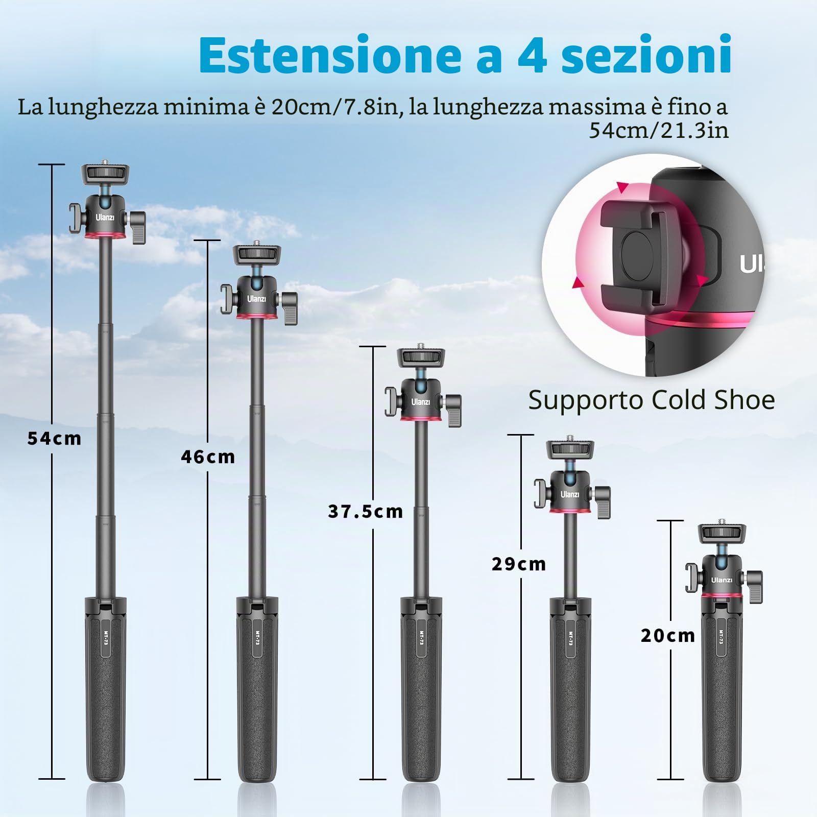 Mini Treppiede Fotocamera 54cm/21.6in, ULANZI MT-73 Treppiede per Fotocamera Piccolo con vite da 1/4'', Treppiede da Viaggio, Treppiede Tascabile compatibile con Compatto Fotocamera