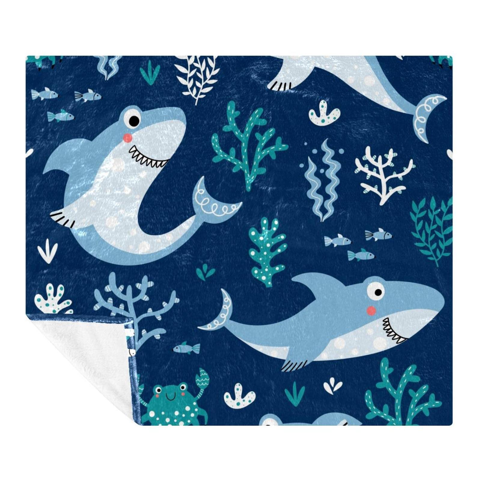 Couverture douce anti-froid pour enfants motif requin et poisson