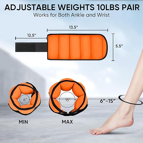 Vista 28 de APEXUP 10 libras/par de pesas de tobillo ajustables para mujeres y hombres, correas de peso modularizadas para piernas para yoga, caminar, correr