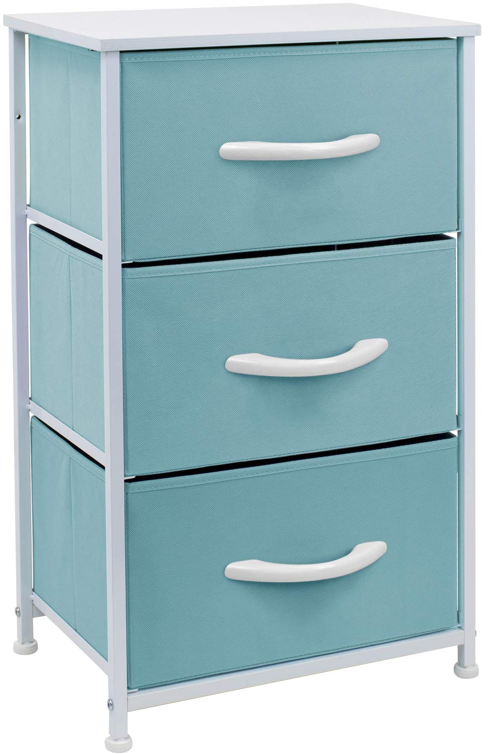 SorbusNightstand with 3 Drawers - Bedside Furniture & Accent End Table Chest for Home, Bedroom Accessories, Office, College Dorm, Steel Frame, Wood Top, Pastel Fabric Bins (Aqua)