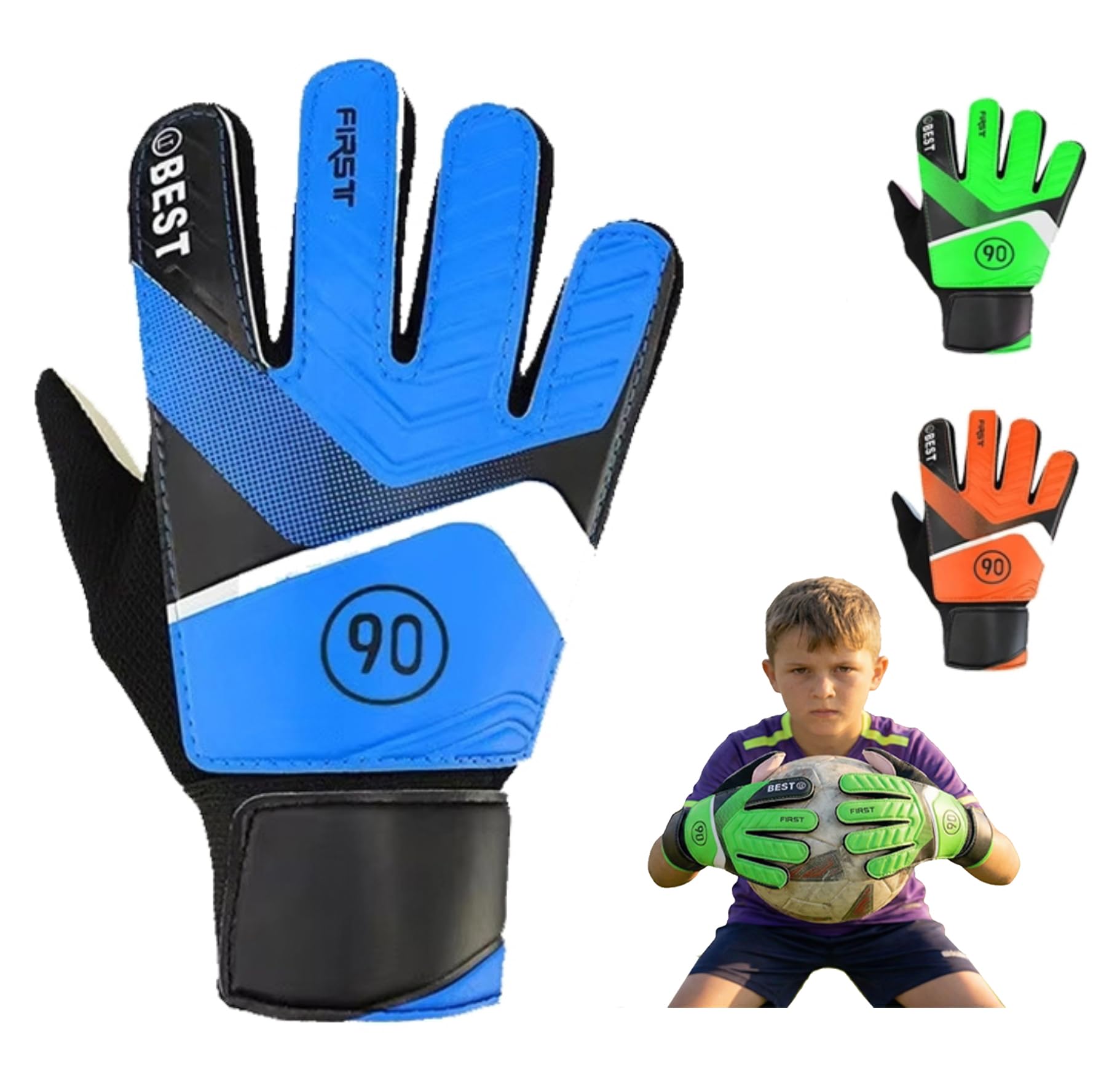 GEARX Junior Football Goalkeeper Gloves, Calm Blue, Kids Soccer Glove with Breathable Grip Palms, Blue, size 7