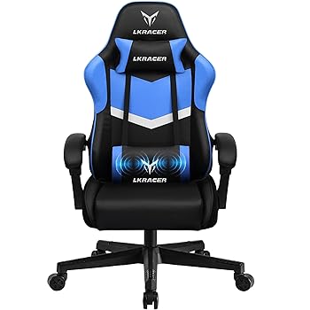 GTPLAYER Massage Ergonomic Gaming Chair with Lumbar Support, Blue/Black