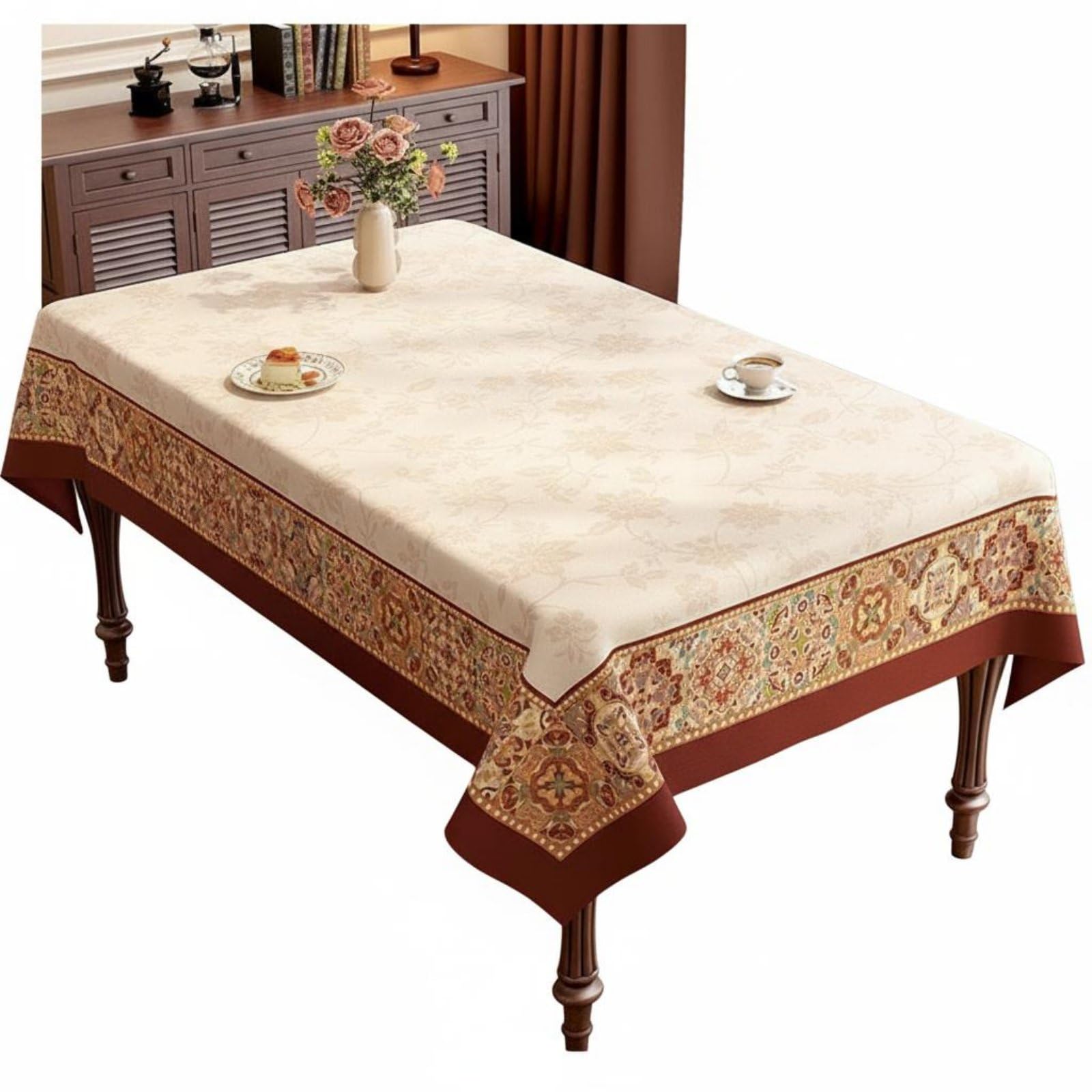 Traditional Design Table Cover Waterproof Rectangular Tablecloth Decorative Dining Table Cover Oil-Resistant for Restaurant, Brown, 140x140cm | Home & Garden | Kitchen, Dining & Bar-image-32