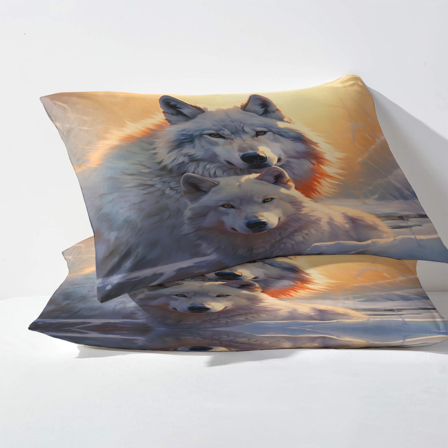 Wolf Bettwäsche-Set 3-teilig - 155x220cm, Weiche Mikrofaser, Wendbar Mit Reißverschluss