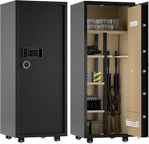 TIGERKING Caja fuerte grande para armas de 6-8, para rifle y pistola en casa, armarios para rifles y escopetas con 3 estantes extraíbles