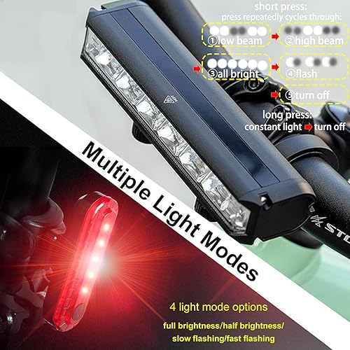 Miniatura 2 de Juego de luces brillantes para bicicleta para conducción nocturna, luz LED de luz alta y baja, juego de faros delanteros de bicicleta recargables