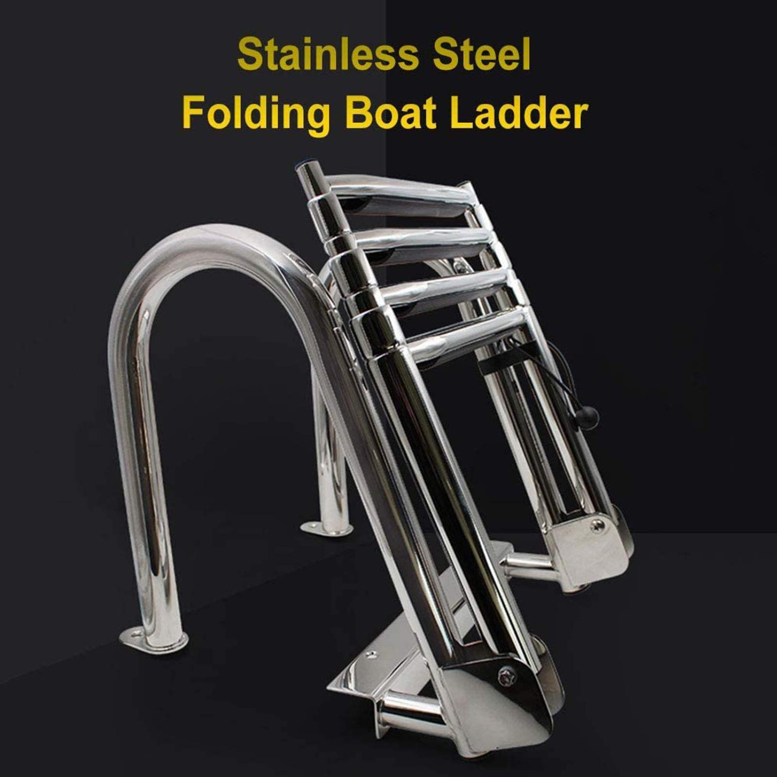 Edelstahl Teleskopleiter, 4 Schritt Edelstahl Klappleiter mit Handgriff Klappbare Schwimmleitern ausziehbar,für Badeplattform Marine Yacht
