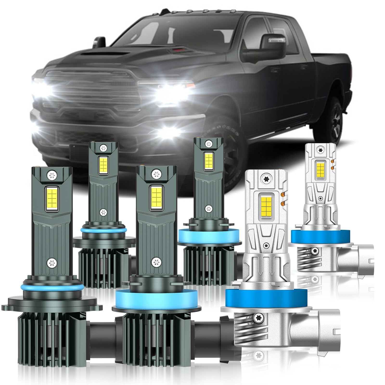 Photo 1 of ***Missing some bulbs*** ZSTOPCL Fit for Dodge Ram 1500 2500 3500 2019-2025(without Projector Version) Light Bulbs, High/Low Beam Fog Light Bulbs Combo, 800% Brightness, 6000K Cool White, Plug and Play, Pack of 6