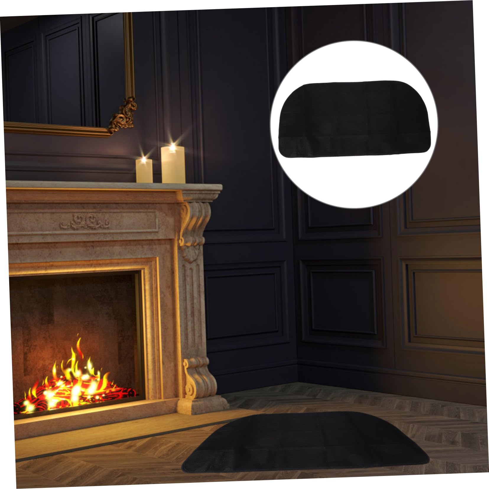 Tappeto per Stufa Ignifugo Semitondo in Poliestere PVC Nero | Resistente alle Alte Temperature, Uso Multiuso per Barbecue e Caminetti, Protezione Pavimento Interna ed Esterna