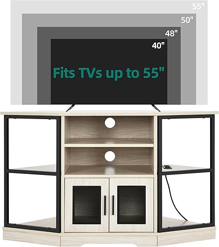 Miniatura 8 de YITAHOME Soporte esquinero de TV para televisores de hasta 55 pulgadas con toma de corriente centro de entretenimiento moderno de granja consola