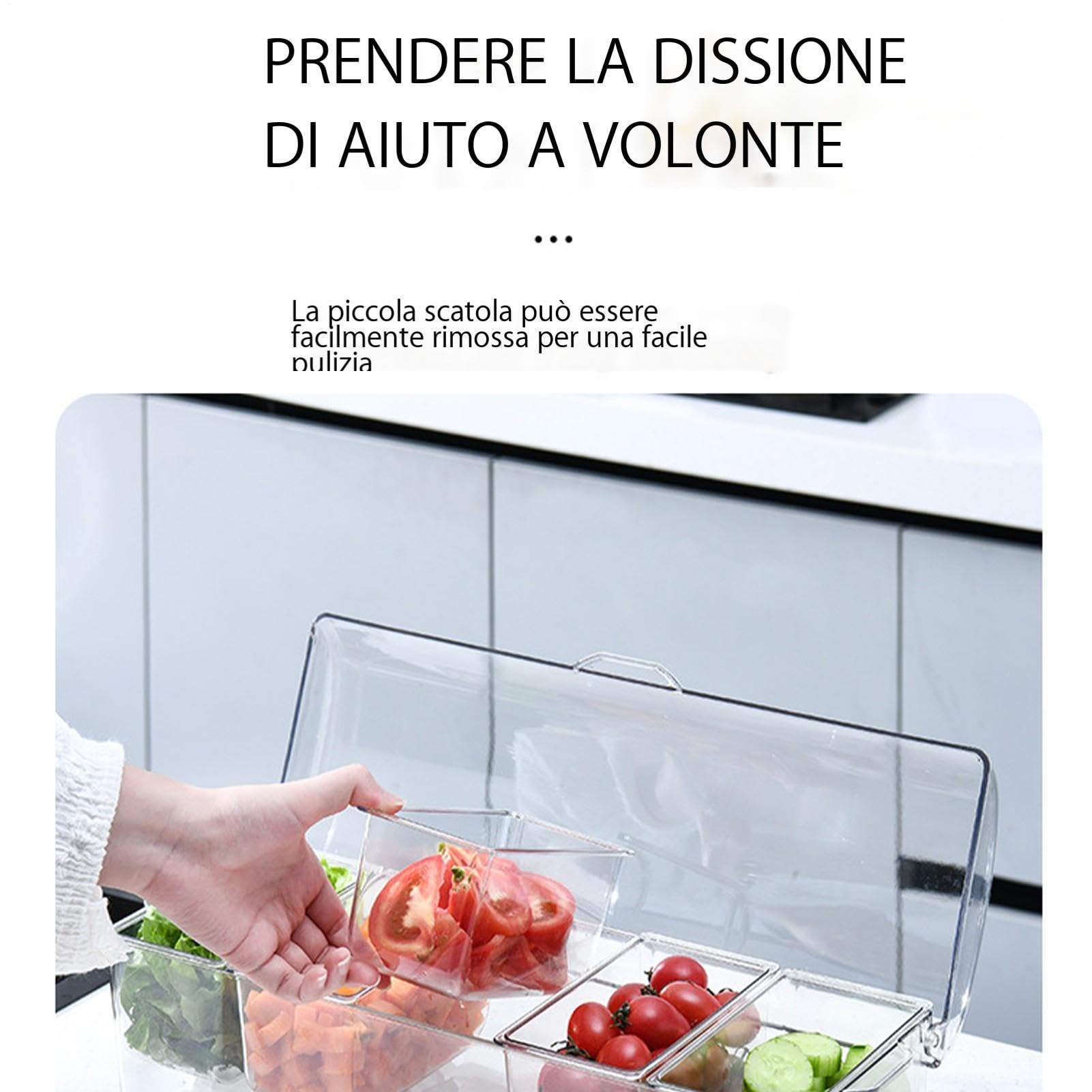 1/2 PZ Contenitore per condimenti refrigerati con 5 scomparti e coperchio | Dispensatore Di Condimenti, Vassoio Per Frutta Contorno E Condimento Porta Ingredienti Da Cucina, 19x7x6 pollici