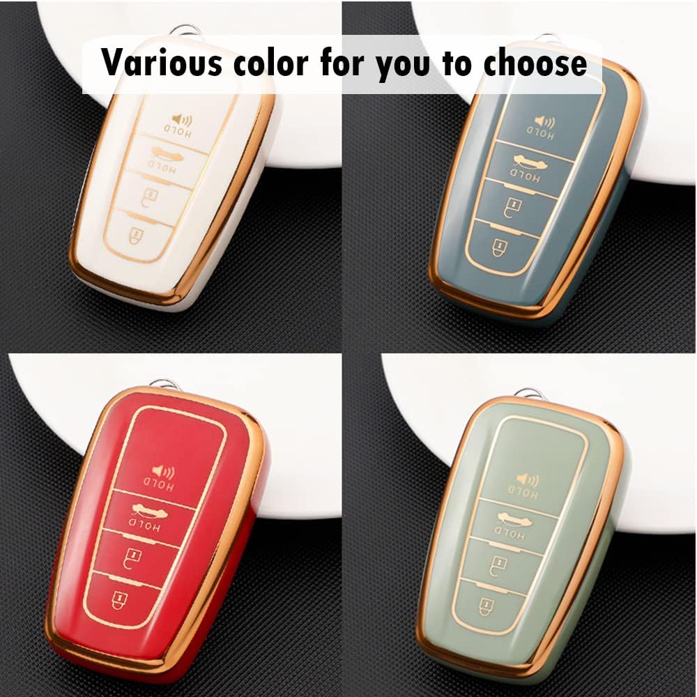 KUNIO Car Key Fob Cover Fit for Toyota Camry C-HR RAV4 86GT Prius Yaris Avalon Hybrid Land Cruiser Corolla Key Protective Cover Keychain TPU Key Holder Key Cover 4 Buttons C White