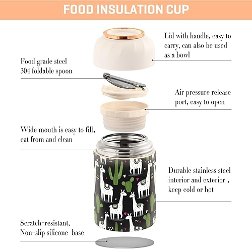 Miniatura 4 de MCHIVER Alpacas Food Jar with Spoon Stainless Steel Vacuum Insulated Food Container 17 oz Food Flask for Lunch