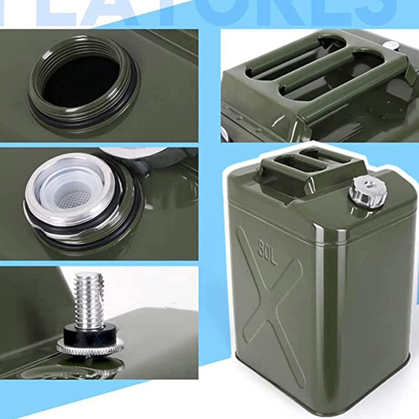 10l, 20l, 25l, 30l, 35l,40l, 50l, 60l Benzinkanister Metall Verdicktem, Tragbarer Kraftstoff Kanister, Transport/lagerung/Reisen/Camping/benzindiesel,10L