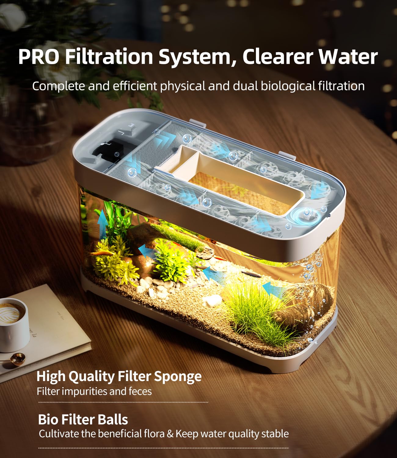 Smart Betta Aquarium mit Temperaturmonitor, 3-stufige Filtration, 8-Farb-Beleuchtung, selbstreinigendes kleines Beta-Tank-Set, Acryl