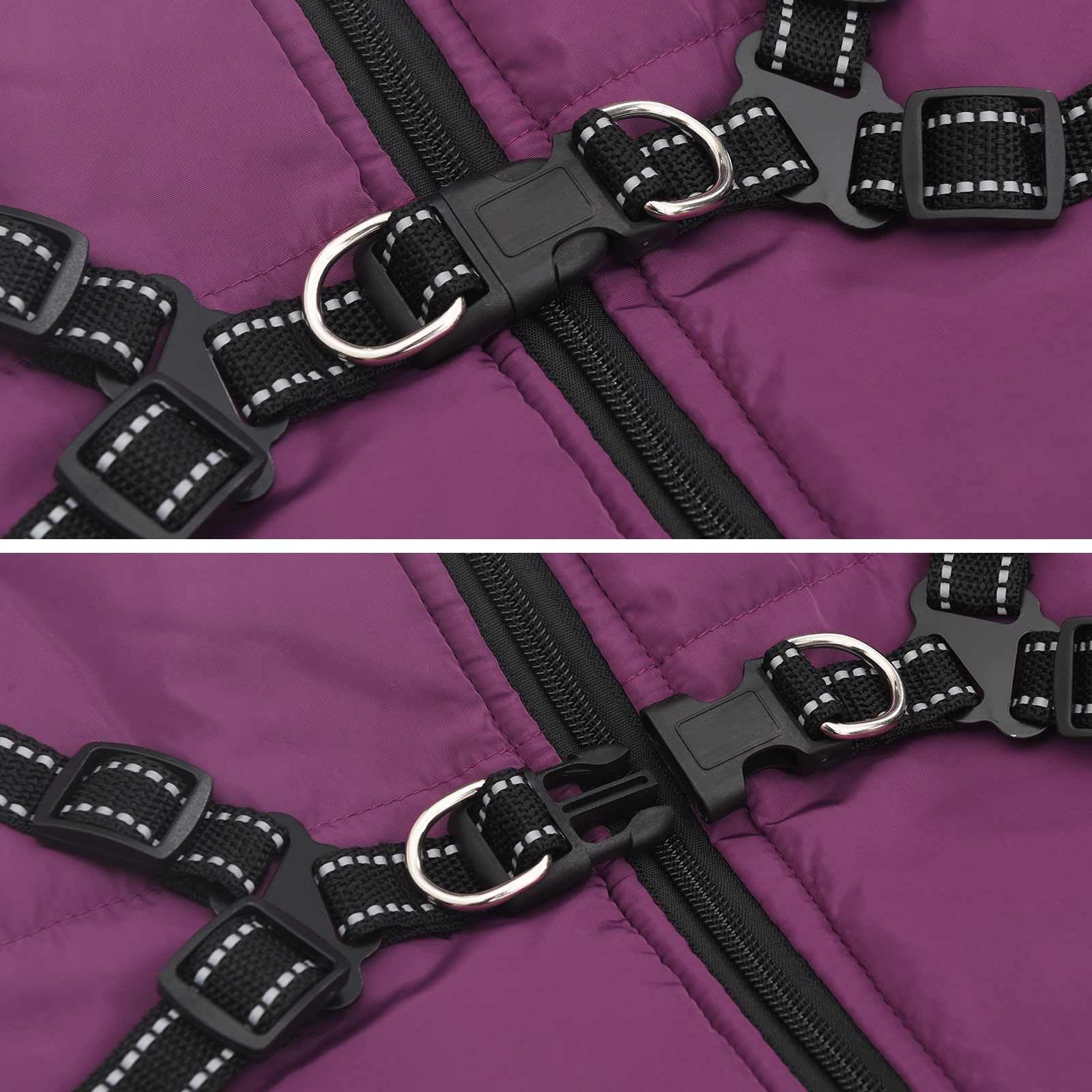 Abrigo para perro lila L52 de forro polar y poliéster con correa ajustable, protección reflectante para invierno y otoño, resistente al viento, impermeable, cálido para paseos al aire libre y