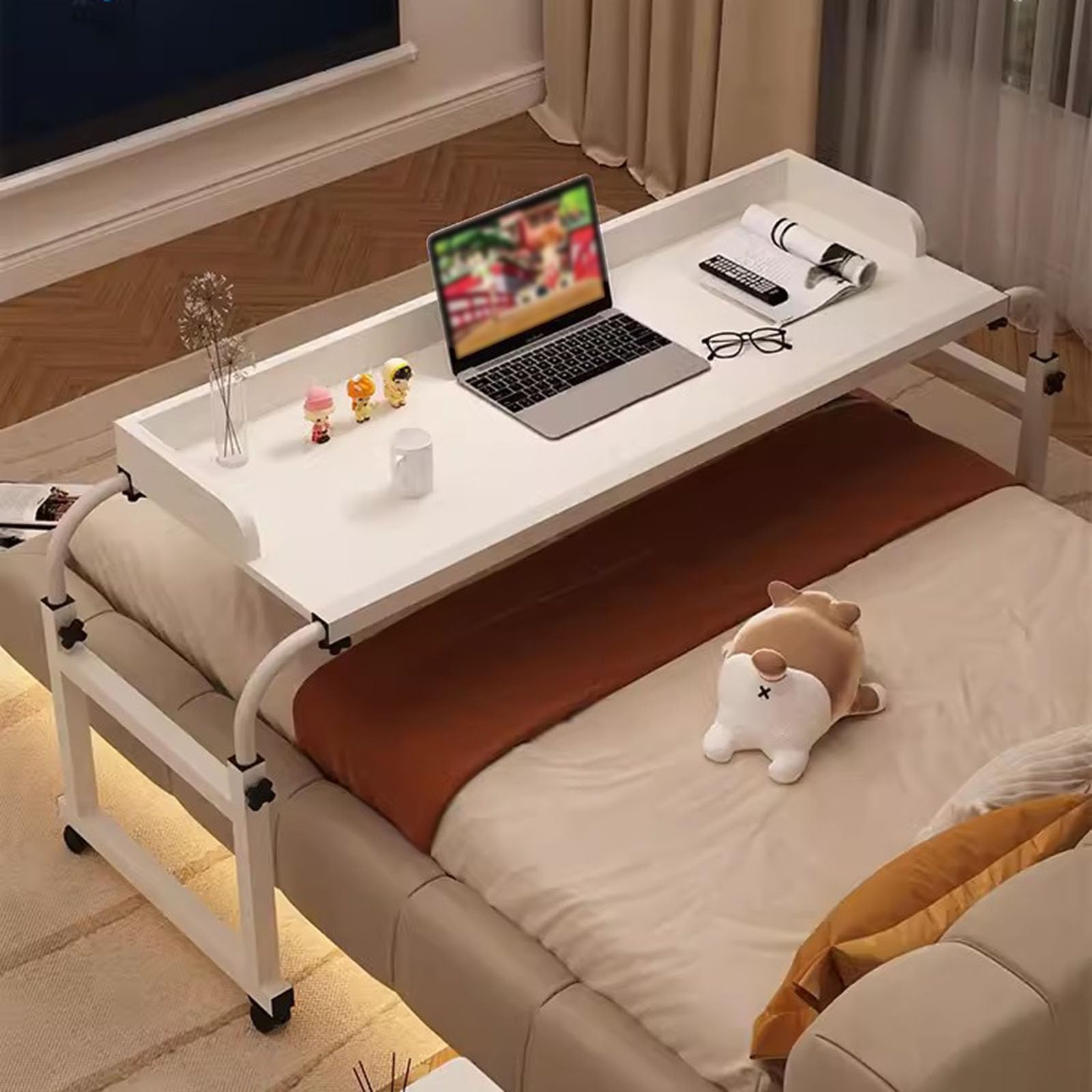 Tavolino da Letto, Supporto per Computer con Ruote, per casa, Ufficio, Ospedale, con Vassoio per Alimenti Regolabile in Altezza, Tavolo Medico, Tavolo da Letto con Pannello divisorio, scriva
