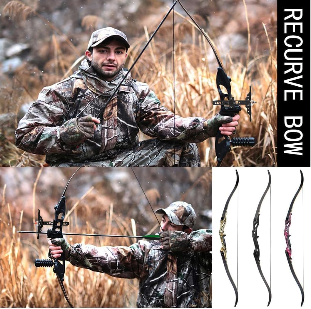 AMEYXGS 56" Recurve Bow Set Hungting Bow kit for Adult or Beginners Target Practice 30/35/40/45/50lbs Aluminium Alloy Takedown Bow and Carbon Arrow Set for RTH