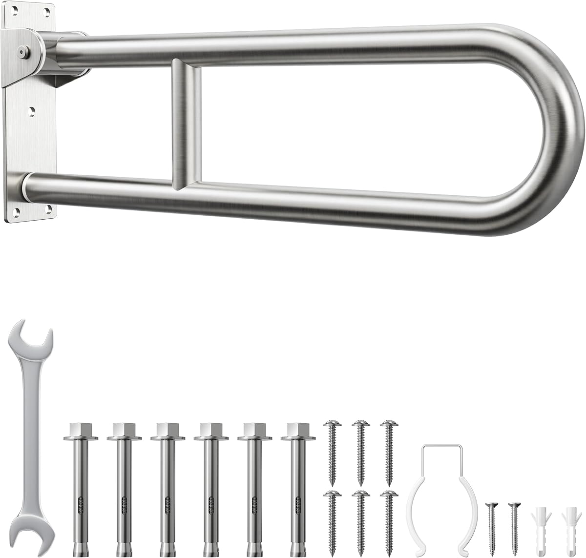 Toilet Grab Bar, Bathroom Safety Handrail Wall Mounted, 304 Stainless Steel Flip Up Folding Support Rail for Elderly Seniors and Handicap Assistance (30 Inch)