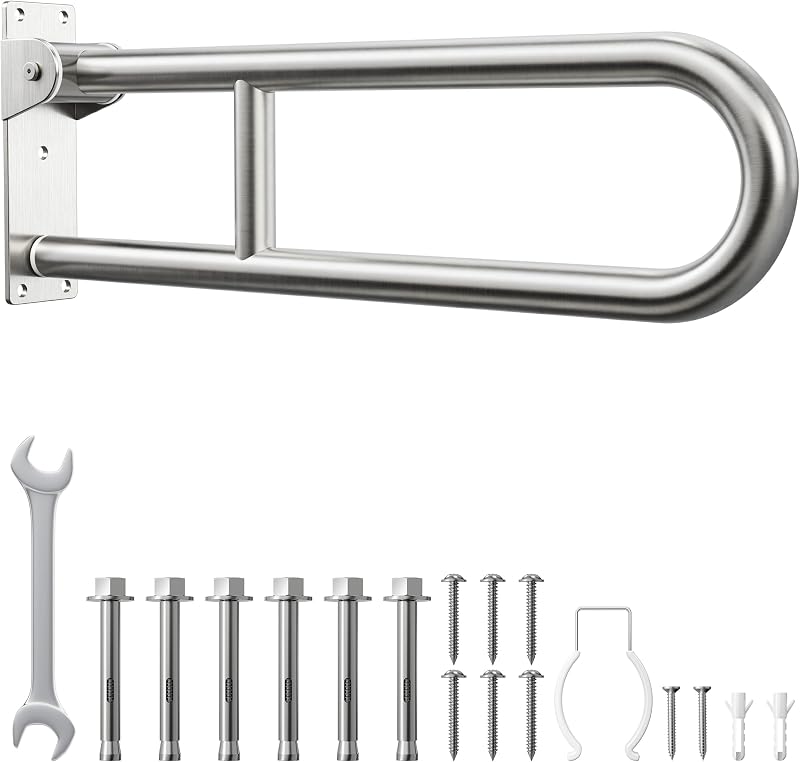 Toilet Grab Bar, Bathroom Safety Handrail Wall Mounted, 304 Stainless Steel Flip Up Folding Support Rail for Elderly Seniors and Handicap Assistance (30 Inch)