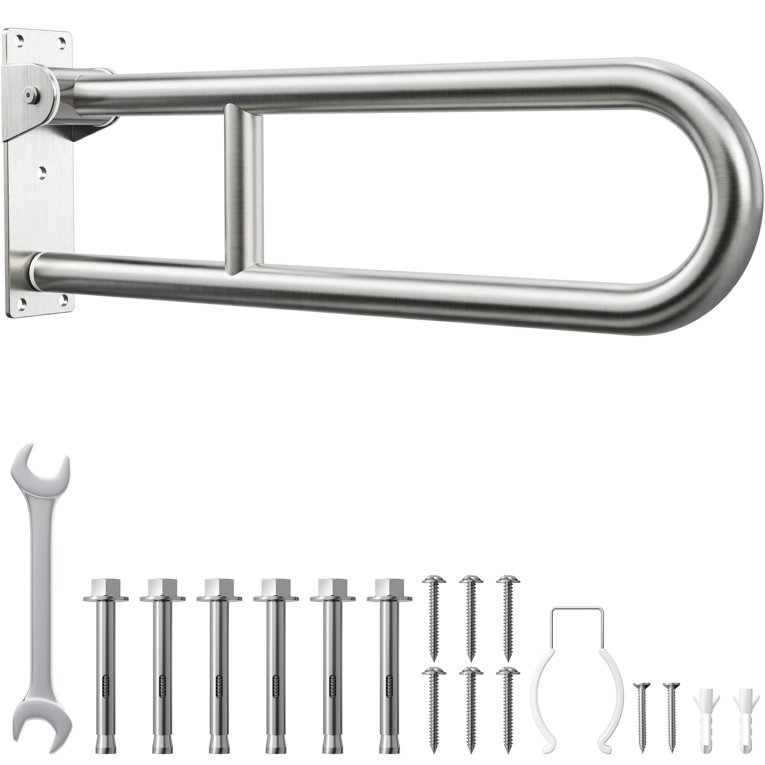 toilet grab bar, bathroom safety handrail wall mounted, 304 stainless steel flip up folding support rail for elderly seniors and handicap assistance (30 inch)