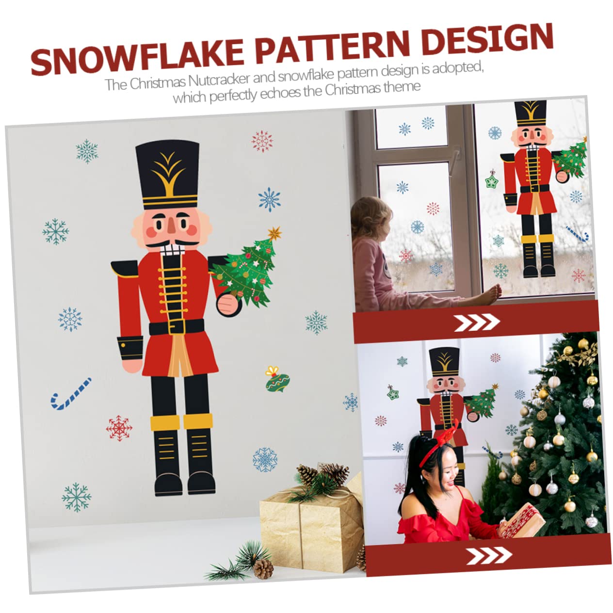 Cabilock 3 Pz Vetrofanie natalizie la finestra del fiocco di neve aggrappa adesivi murali schiaccianoci natalizi decorazioni natalizie economiche stickers natale bambini adesivi natalizi