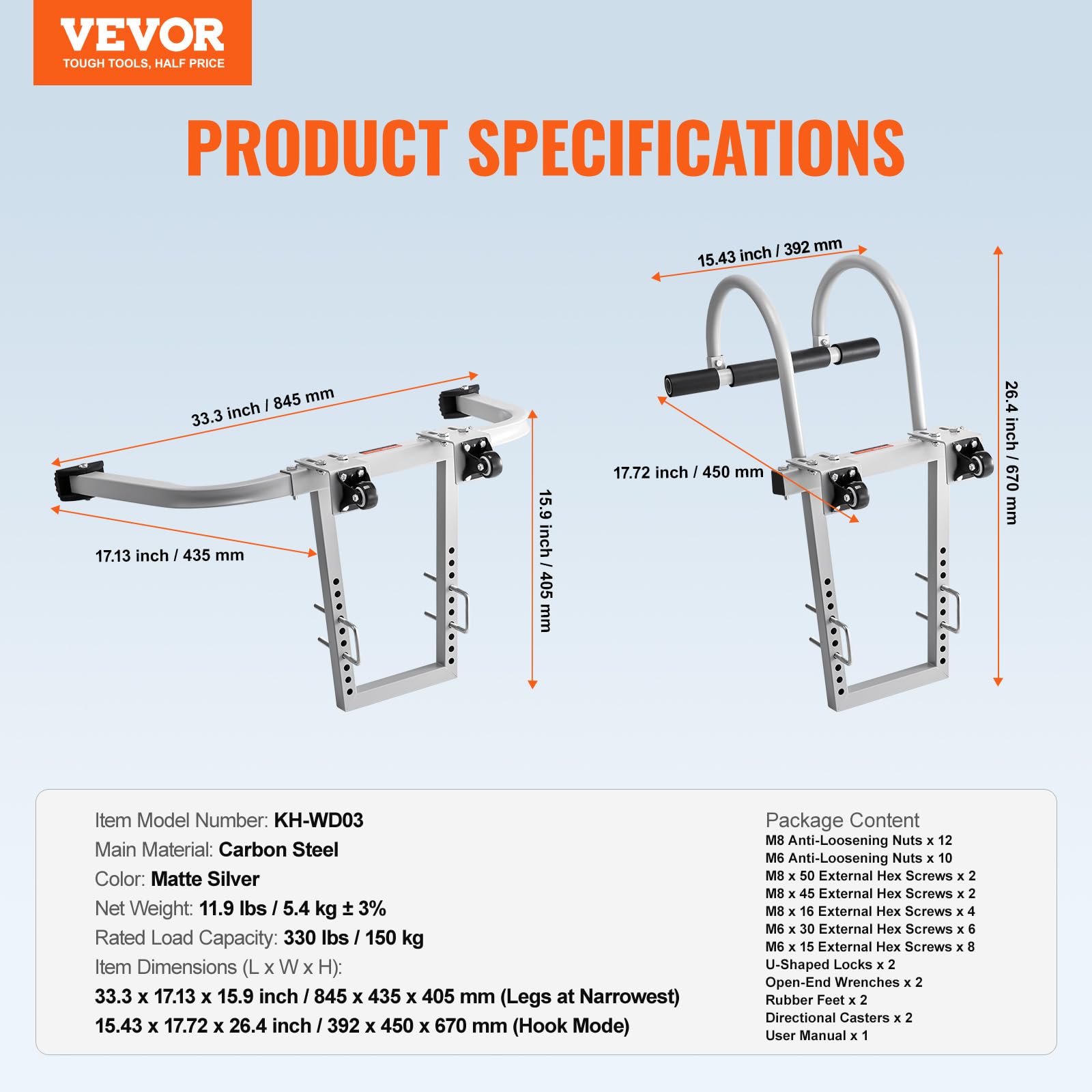 VEVOR Stabilizzatore per Scale, Gancio di Supporto per Scale a Parete Estensibile, Accessori per Scale di Colmo del Tetto Orizzontalmente Verticalmente, Barra a T con Impugnatura in Gomma in Acciaio