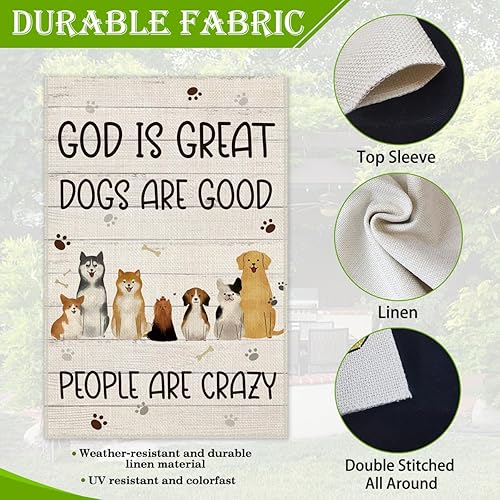 Miniatura 4 de Hafhue Bandera de jardín con texto en inglés "God is Great Dogs Are Good Welcom", decoración de porche exterior para patio de vacaciones, patio,