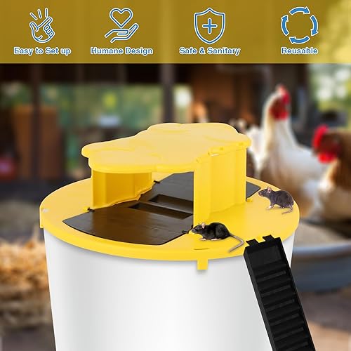 Miniatura 2 de Trampa eficiente para ratones con tapa de 5 galones, diseño Dizzy Dunker para ratones y ratas, solución de trampa para ratas reutilizable y humana