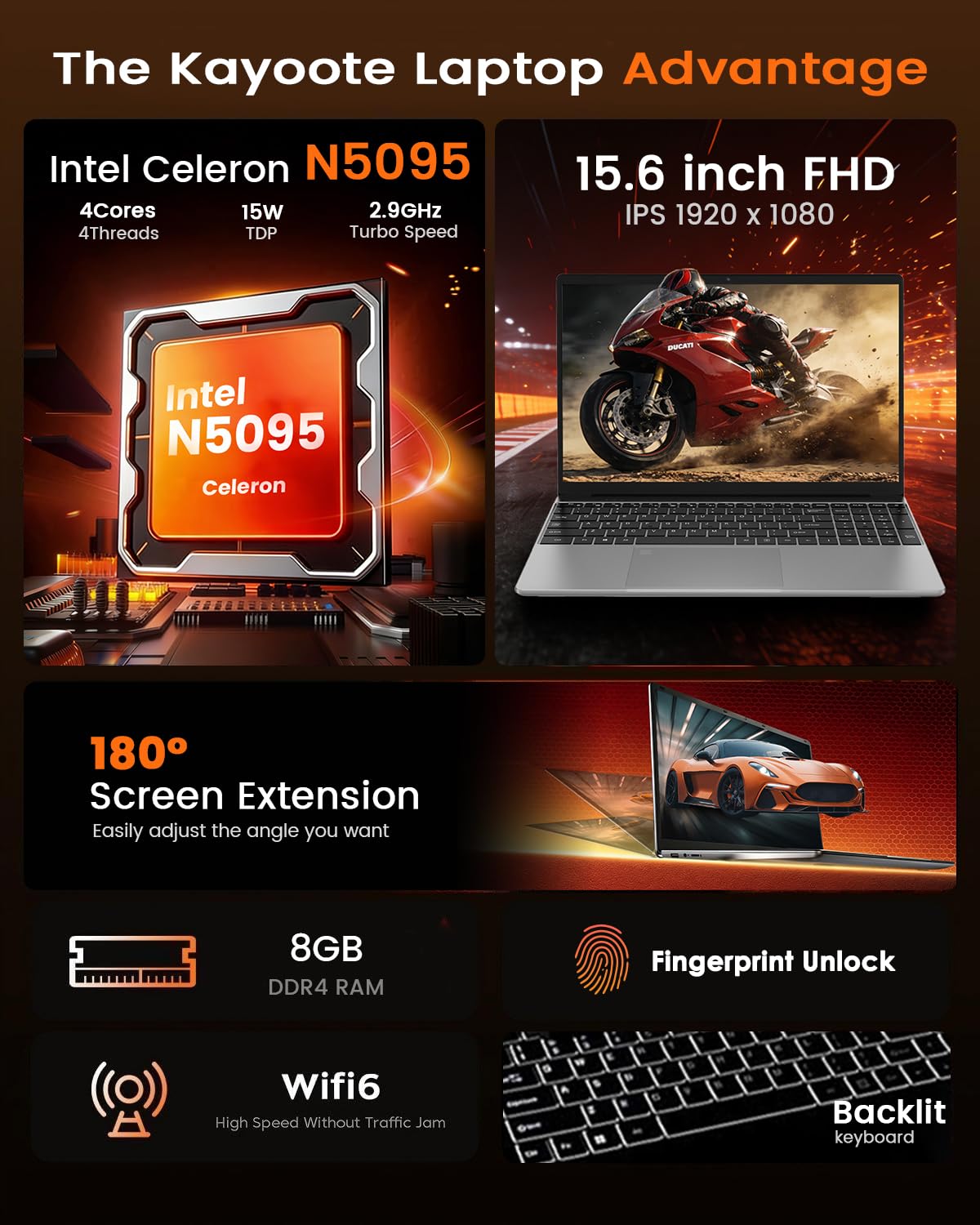 15.6 Pulgadas Ordenador Portatil, Win 11 Pro PC Portátil Celeron N5095 CPU, Portátil con 8GB DDR4 512GB SSD, 1920*1080 IPS FHD Pantalla Laptop, WiFi 6, BT5.0, Teclado Completo retroiluminado
