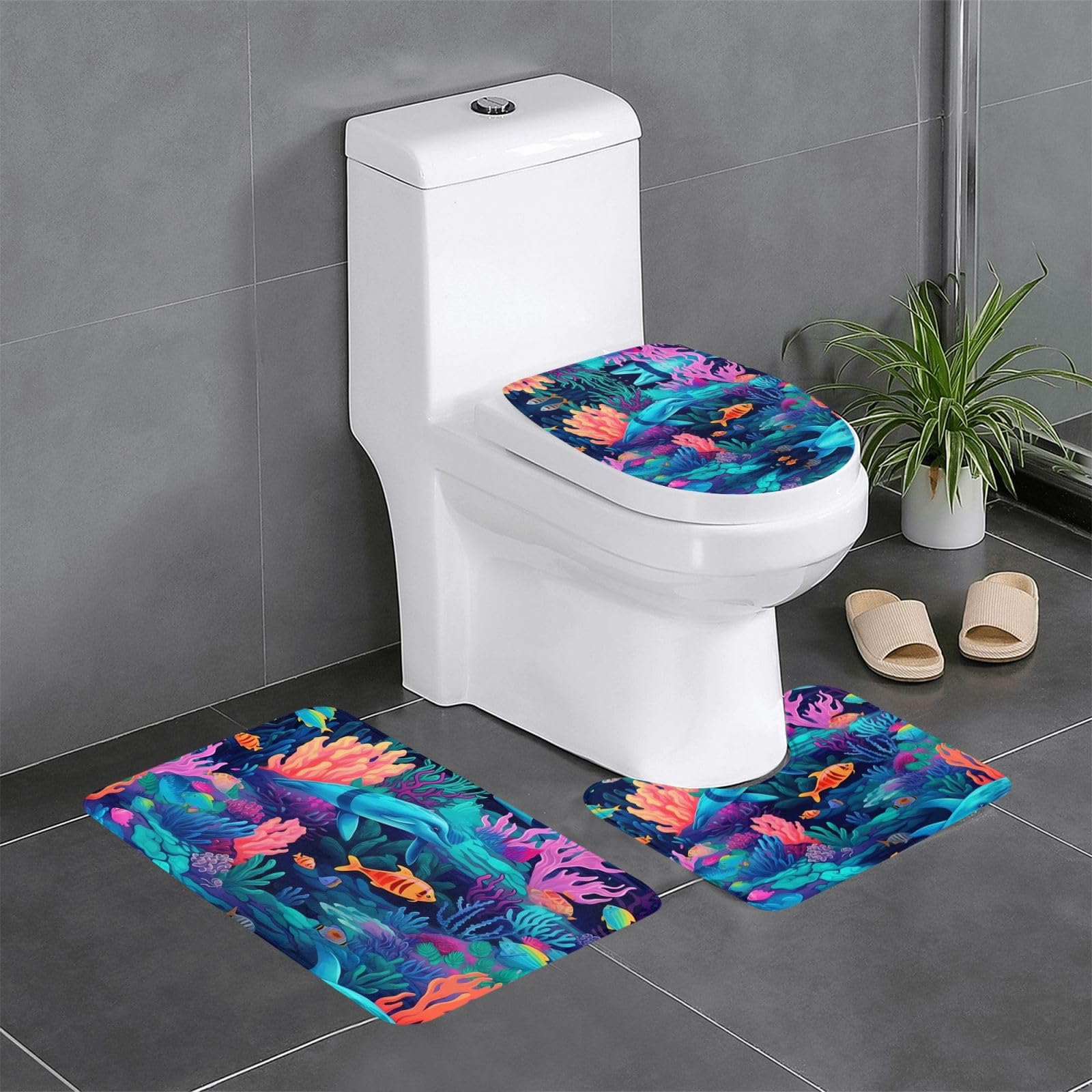 Tapis de salle de bain dauphin de corail antidérapants aux finitions soignées
