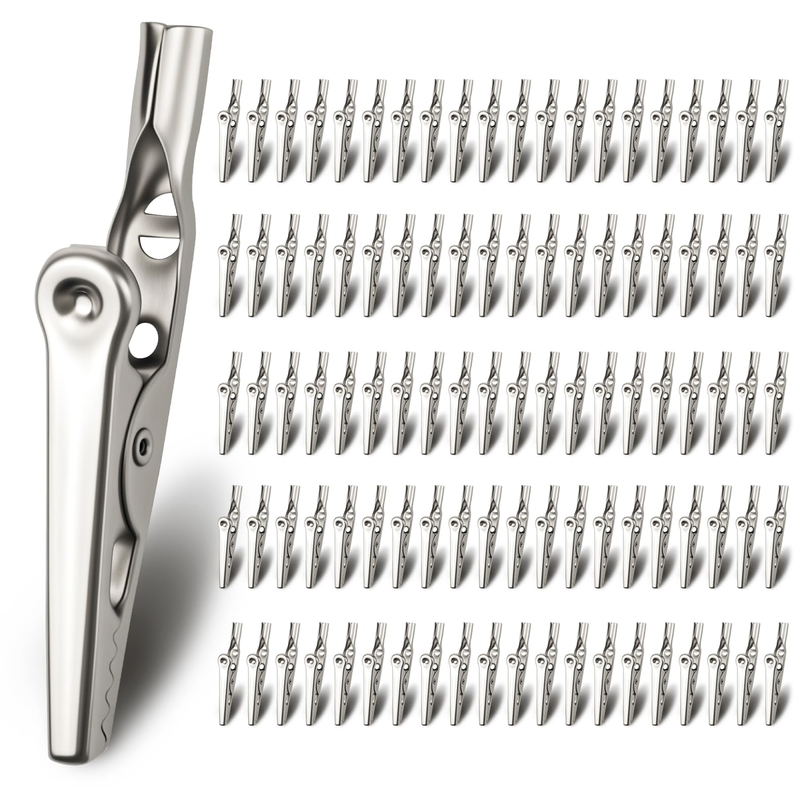 100 PCS Metal Alligator Clip, 2 In 51mm Spring Clamps, Test Line Crocodile Clip, Silver Tone Alligator Clips Nickel Plated Crocodile Clamps for In Laboratory Electric Testing Work And Cable Lead Clip