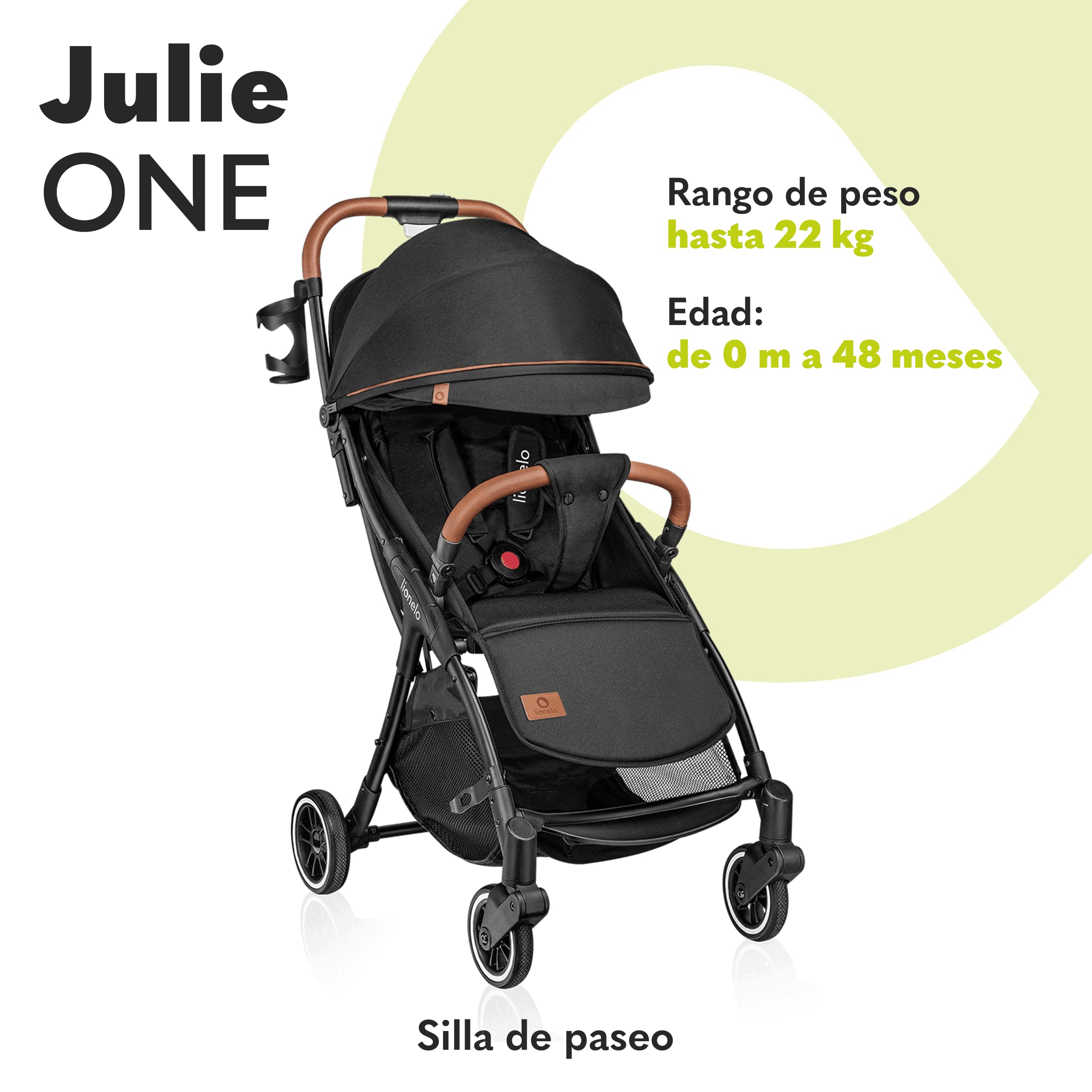 LIONELO Julie One Carrito 51 x 75 x 103 cm Para menores hasta 22kg 0-48M Regulación del respaldo Plegado sencillo Ruedas resistentes con amortizadores Cesta para compras