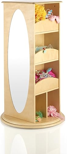 Guidecraft Almacenamiento giratorio de disfraces - Natural estantes de almacenamiento de juegos de simulación para niños con 2 espejos y ganchos,