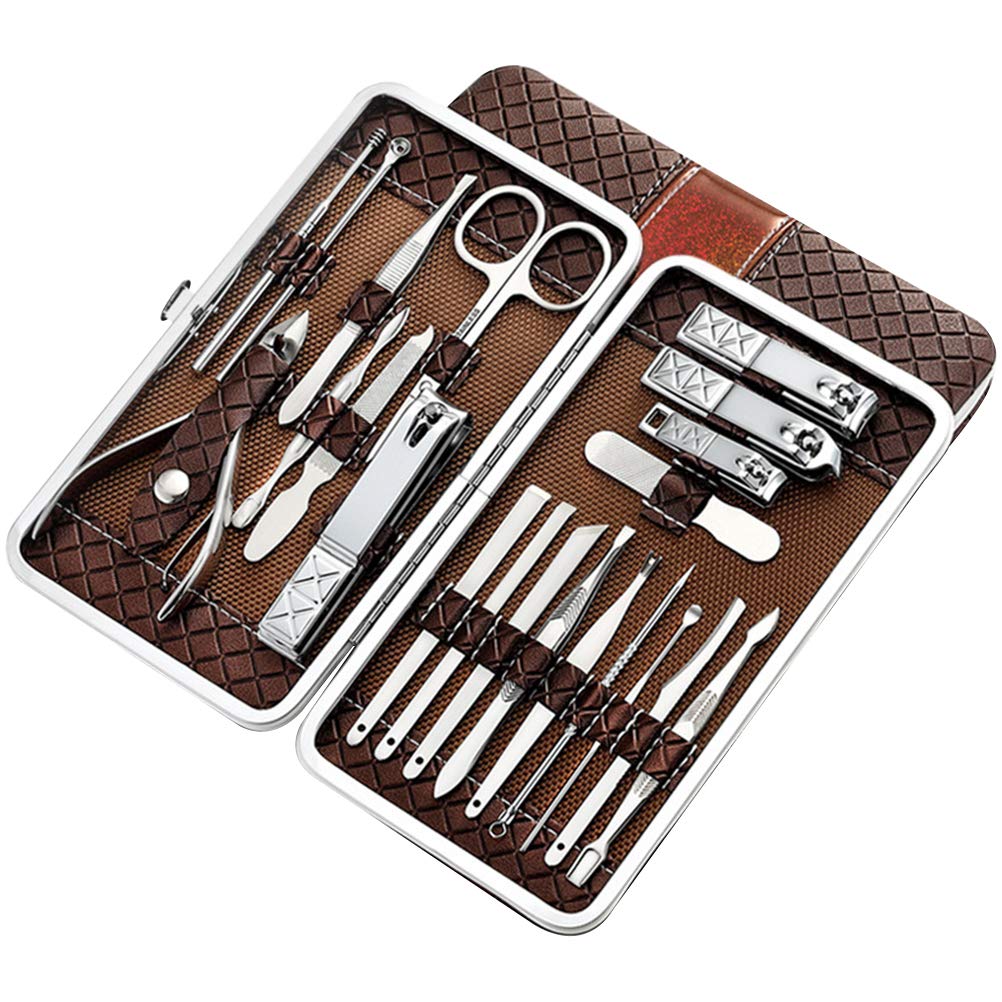 Set Tagliaunghie 21 Pezzi in Acciaio Inox Marrone Ergonomico | Taglio Rapido e Sagomatura Precisa, Kit Mani e Piedi, Adatto a Famiglia e Amici