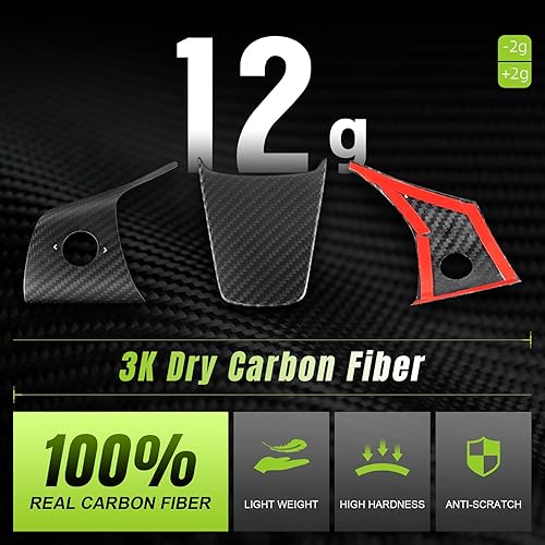 Miniatura 10 de Tesla - Funda de fibra de carbono real para volante, 3 piezas para modelos 2017-2023 3 y Y, 3K Toray Dry fibra de carbono, accesorios interiores