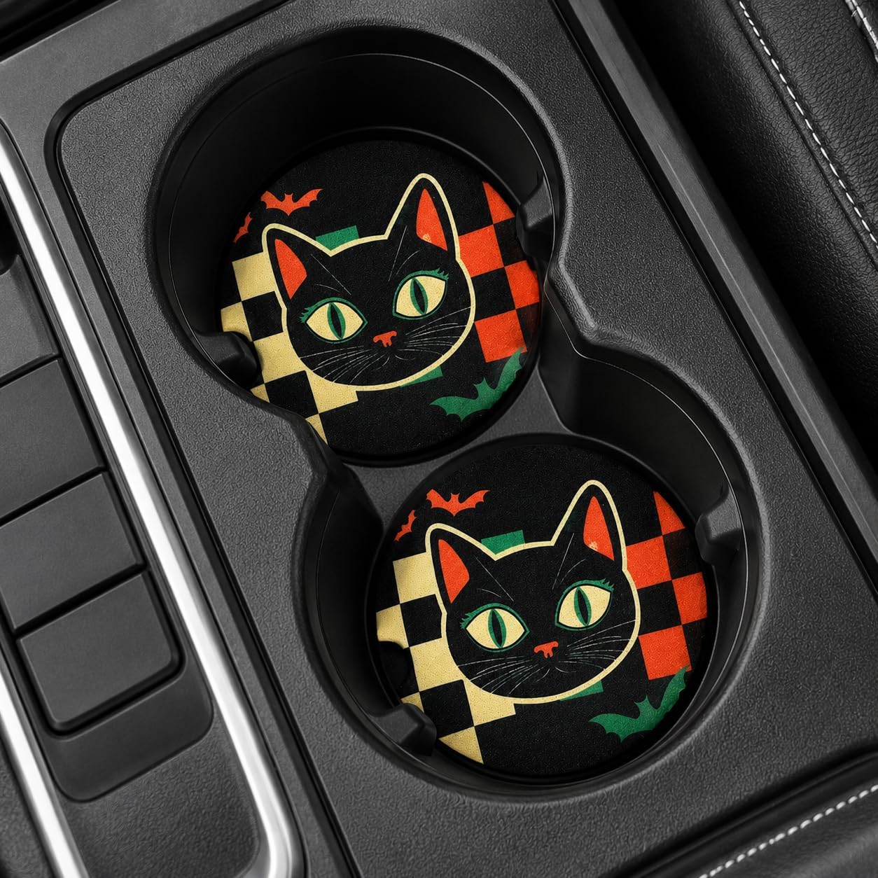 Not Today Luciifer Retro Halloween Car Coaster Set Accessories, Spooky Season Cute Ghost Fall Goth Bats Women,Cute Car Cup Holder Coaster, Absorbent Neoprene Car Coaster image 3