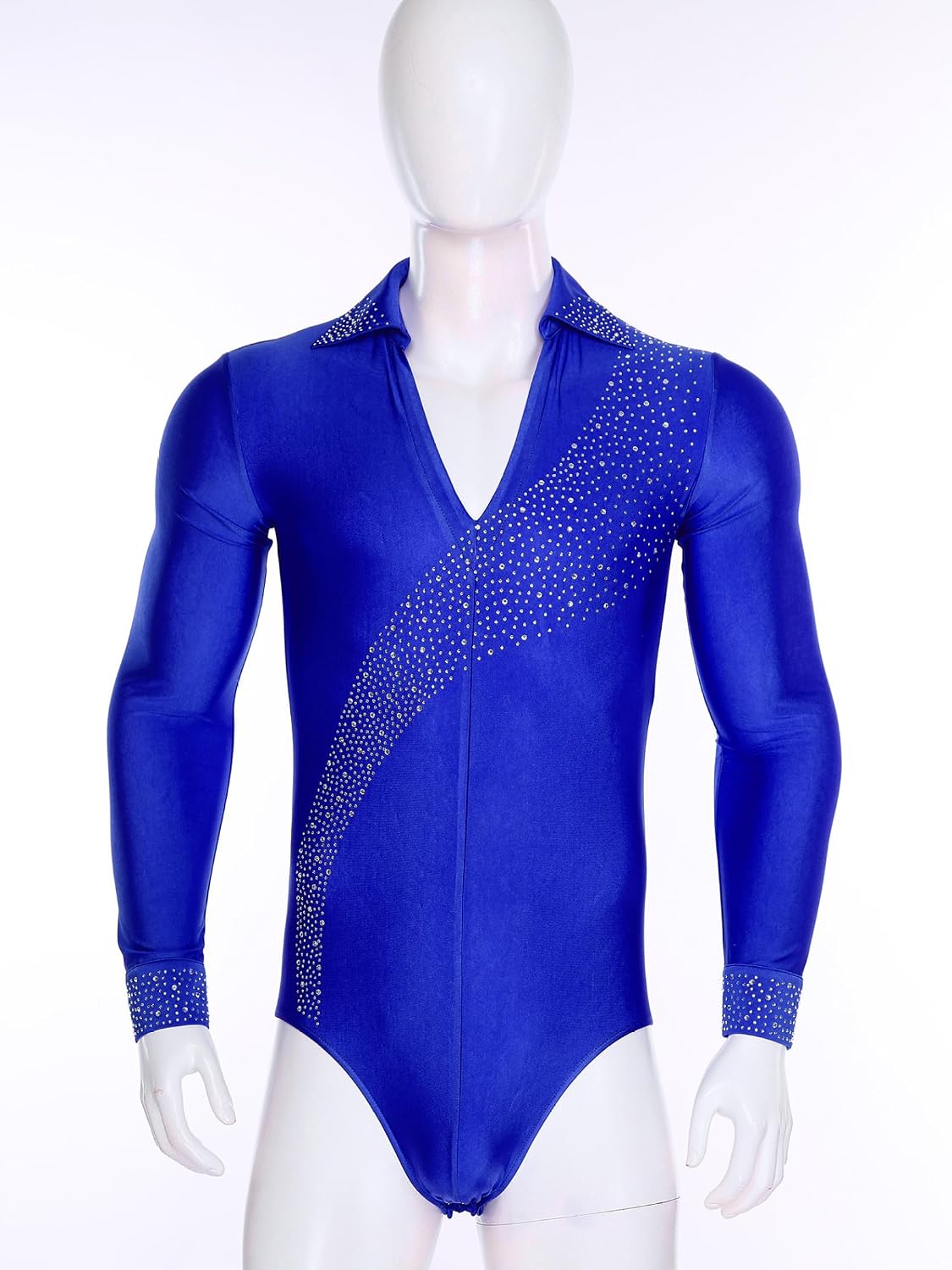 Latin Dance Leotard for Men Sparkly Rhinestone Bodysuit Rumba Samba Tango Ballroom Dance Unitards