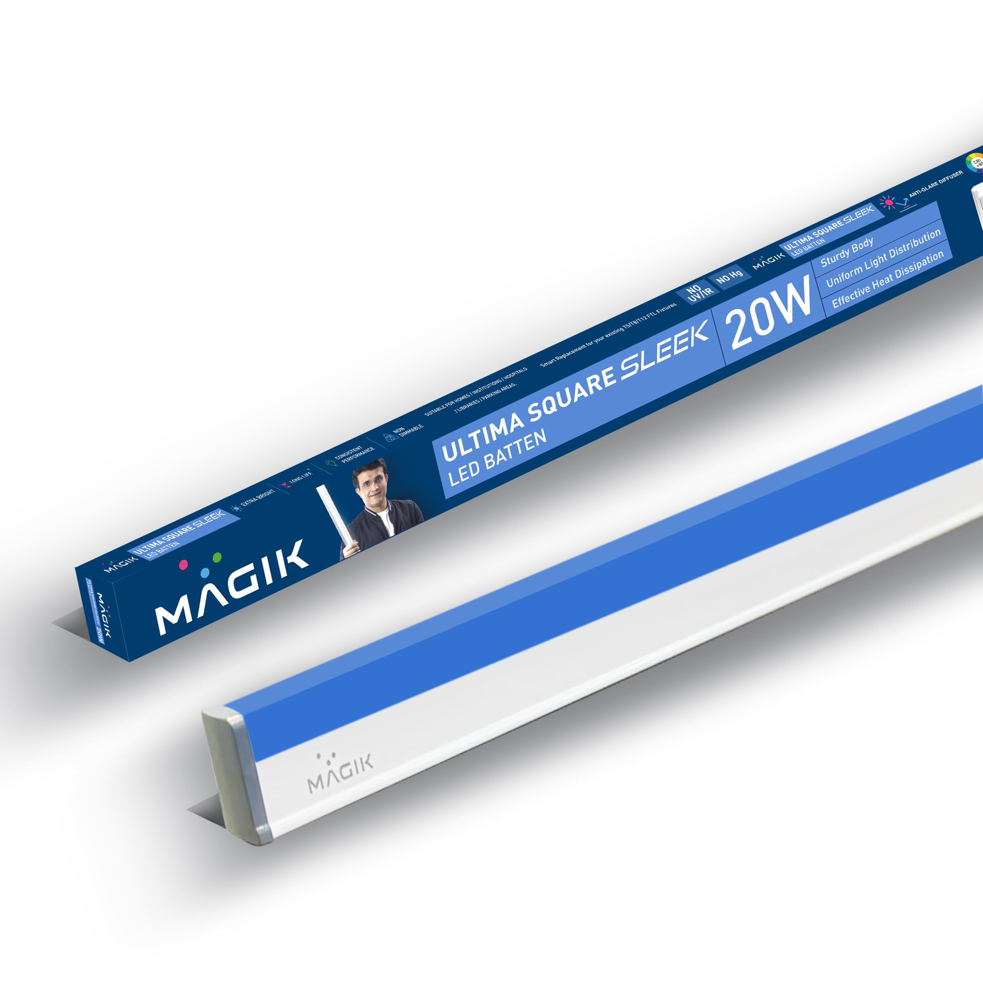 MAGIK Ultima Square Sleek 20W (Blue) LED Batten | T5 Tube Light | High Brightness Accent Light | Energy Efficient | Polycarbonate Body | Ideal for Home & Decorative Use | Pack of 1