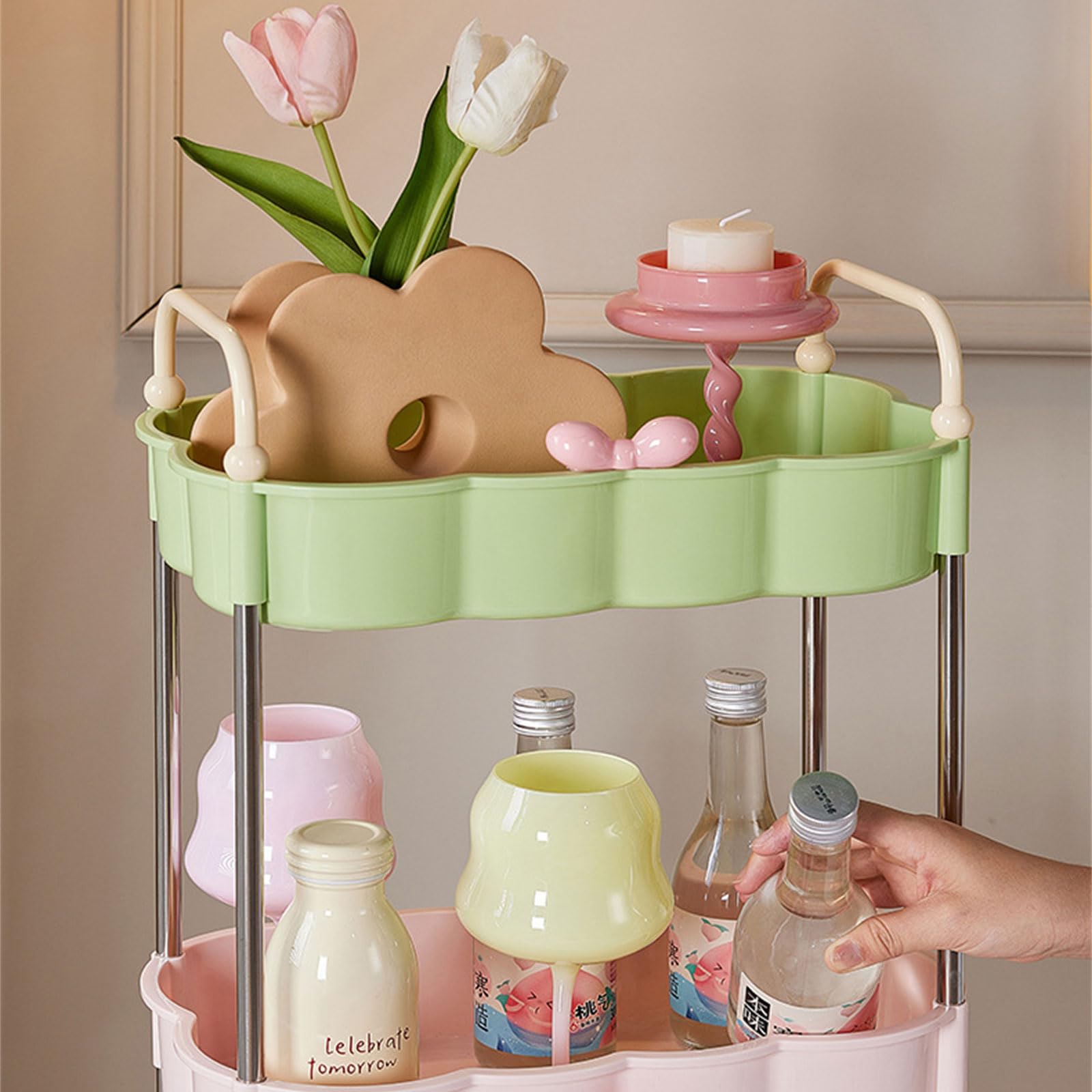 Ele - Carrito rodante con estantes ajustables de 2, 3, 4 niveles, para el hogar y la oficina, versátil carrito Utili para una fácil decoración de li y Slish