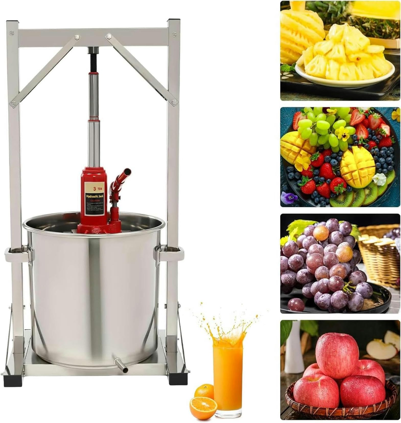 22L/5,8GAL Kapazität Master Fruit Apfel- und Weinpresse, manuelle Edelstahl-Apfel- und Weinpresse mit Hydraulik für Apfelwein, Zubehör und Ausrüstung zur Weinherstellung~/