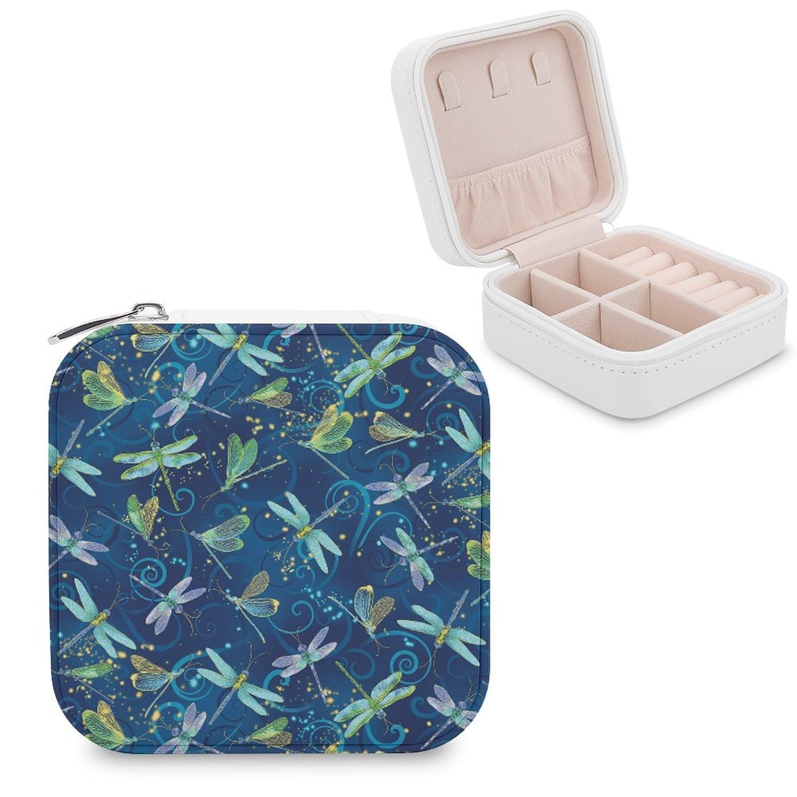 Boîte à bijoux portable en similicuir bleu avec intérieur flanelle