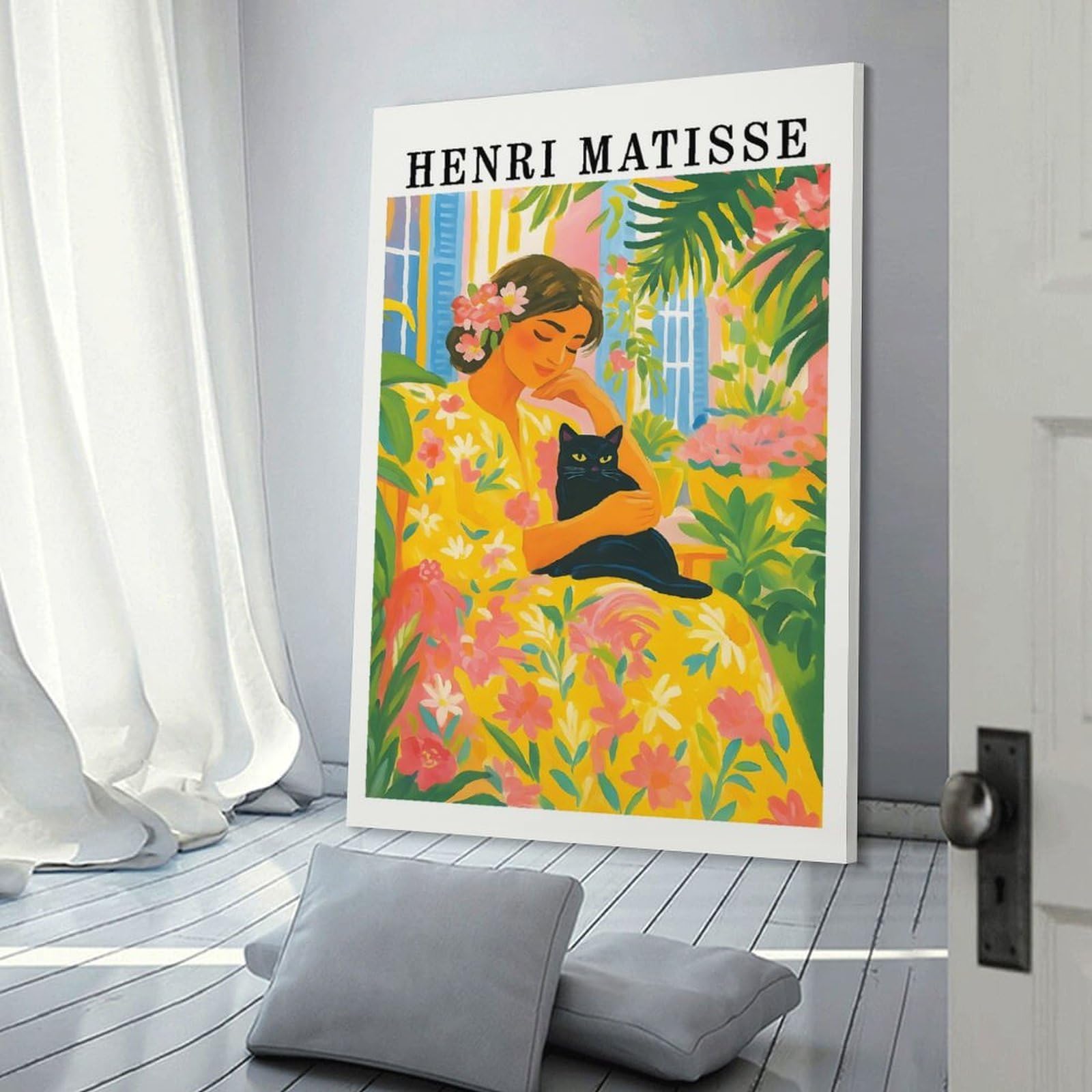 Junmoney Room Decor Wall Art Henri Matisse Woman with Black Cat, 16x24inch(40x60cm), for Entrance Spaces, Stair Walls Or Halls, Home Artwork for First Impressions