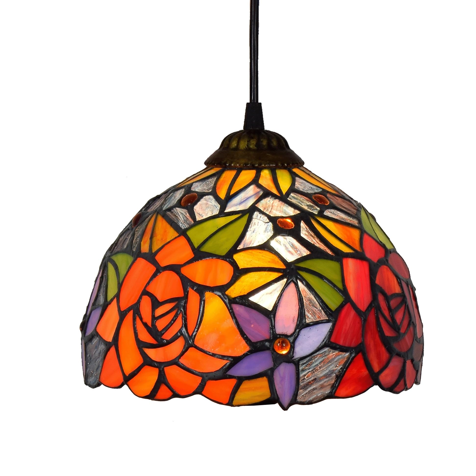 Lámpara colgante de vitral rosa brillante con cúpula artesanal de 8 pulgadas