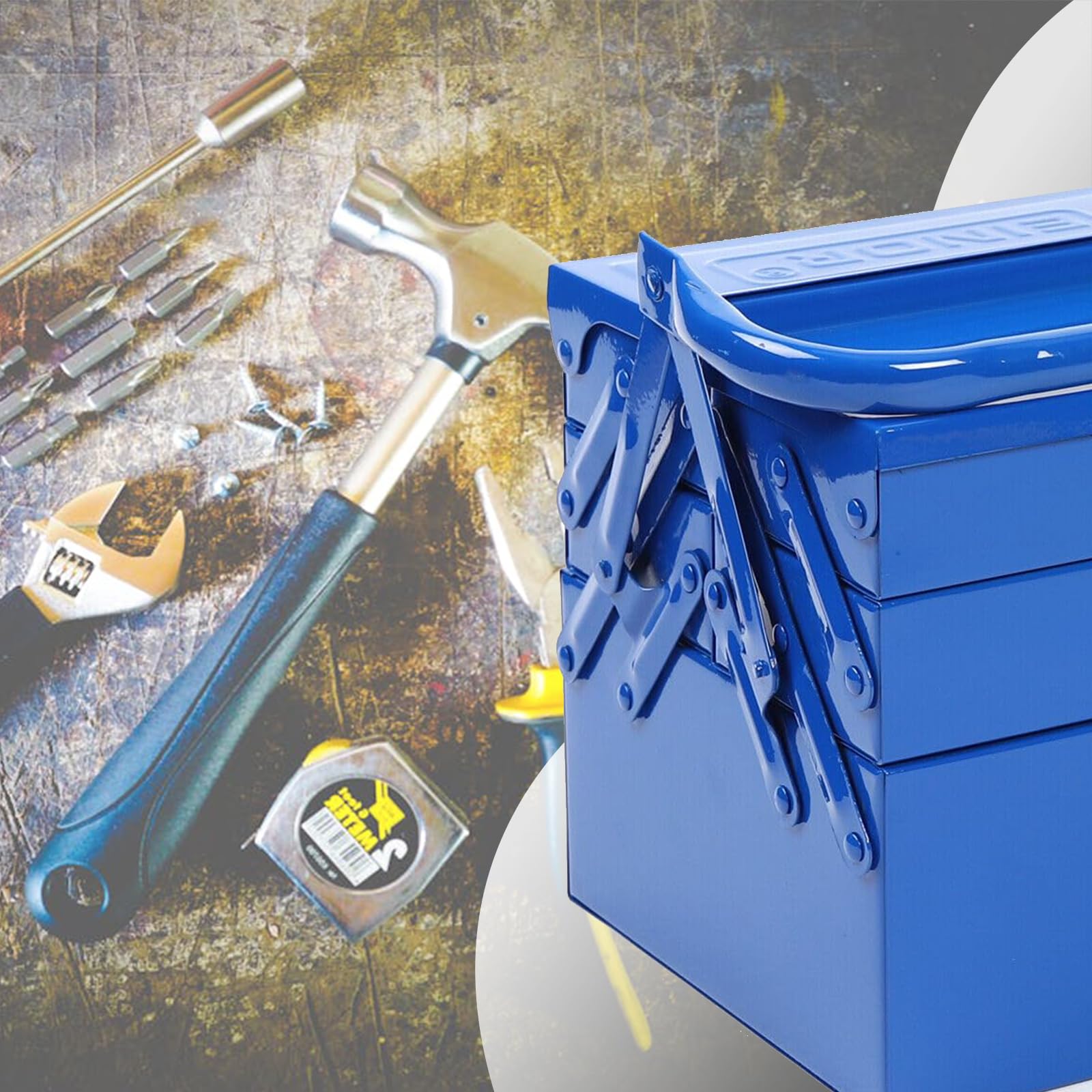 Caja de herramientas vacía, caja de herramientas con 5 compartimentos de metal, maletín de herramientas, caja de herramientas, caja de herramientas vacía, maletín de herramientas vacía