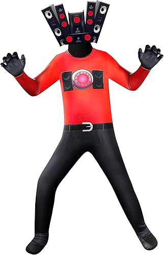 Prinlky Skibidi - Disfraz de traje de baño para niños, disfraz de Halloween para fiesta de cosplay, con gorro y caricatura, para niños de 5 a 12 años