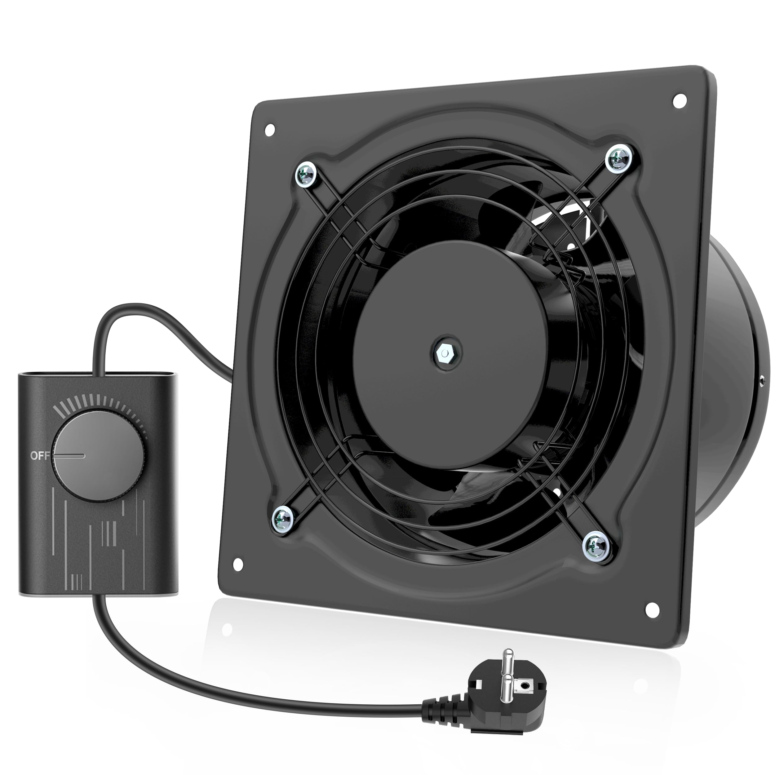 Hon&Guan Abluftventilator 150mm mit Geschwindigkeitsregler, Badlüfter Metal Leise 38W mit Rücklaufklappe für Garage Küche (Schwarz)